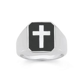 Silver-Black-Enamel-Rectangle-Cross-Ring on sale