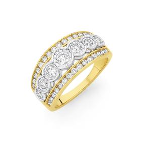 9ct+Gold+Diamond+Three+Row+Band