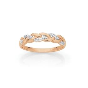 9ct+Rose+Gold+Diamond+Plaited+Ring