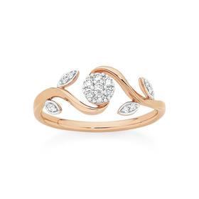 9ct+Rose+Gold+Diamond+Flower+%26amp%3B+Leaf+Ring