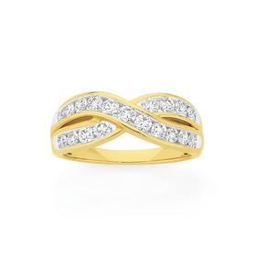 9ct+Gold+Diamond+Crossover+Dress+Ring