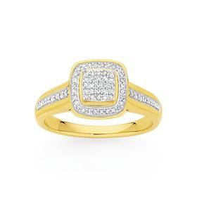 9ct+Gold+Diamond+Cushion+Shape+Dress+Ring