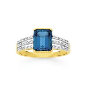 9ct+Gold+Blue+Topaz+%26amp%3B+Diamond+Dress+Ring