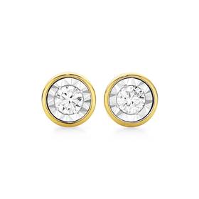 9ct+Two+Tone+Gold+Diamond+Bezel+Set+Stud+Earrings