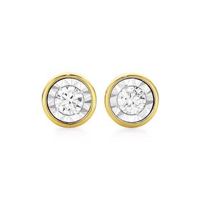 9ct+Two+Tone+Gold+Diamond+Bezel+Set+Stud+Earrings