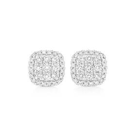 9ct+White+Gold+Diamond+Cushion+Shape+Earrings