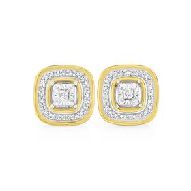 9ct+Gold+Diamond+Cushion+Shape+Halo+Stud+Earrings