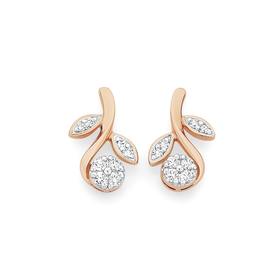 9ct+Rose+Gold+Diamond+Flower+%26amp%3B+Leaf+Drop+Earrings