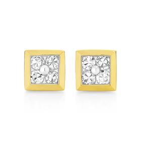 9ct+Gold+Diamond+Square+Shape+Stud+Earrings