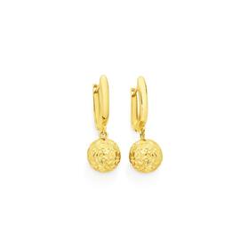 9ct+Gold+Ball+Drop+Huggie+Earrings