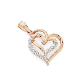 9ct+Rose+Gold+Diamond+Open+Double+Heart+Pendant