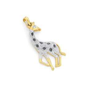 9ct+Gold+Diamond+%26amp%3B+Black+Rhodium+Giraffe+Enhancer+Pendant