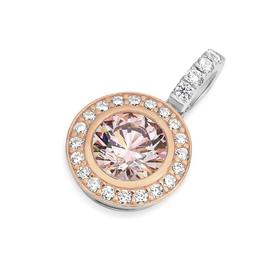 Silver+%26amp%3B+Rose+Gold+Plated+Blush+Pink+CZ+Bezel+Cluster+Pendant