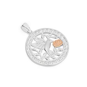 Silver+%26amp%3B+Rose+Gold+Plated+Hummingbird+CZ+Circle+Pendant