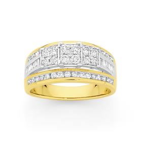 9ct+Gold+Diamond+Wide+Trilogy+Dress+Ring