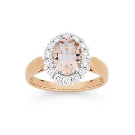 9ct+Rose+Gold+Morganite+%26amp%3B+Diamond+Ring