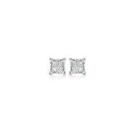 9ct+Two+Tone+Gold+Diamond+Invisible+Princess+Cut+Stud+Earrings