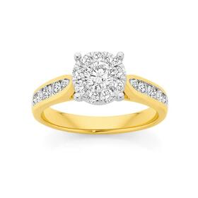 18ct+Gold+Diamond+Round+Cluster+Ring