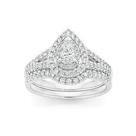 18ct+White+Gold+Diamond+Pear+Shape+Bridal+Set