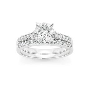 9ct-White-Gold-Diamond-Cluster-Bridal-Set on sale