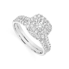 9ct-White-Gold-Diamond-Cluster-Bridal-Set on sale