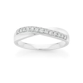 9ct+White+Gold+Diamond+Crossover+Band