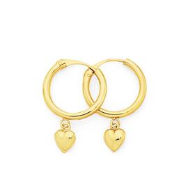 9ct-Gold-15x10mm-Heart-Drop-Hoop-Earrings on sale