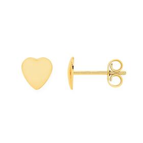 9ct+Gold+6mm+Heart+Stud+Earrings