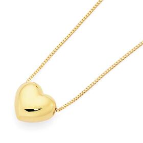 9ct-Gold-45cm-Puff-Heart-Necklet on sale