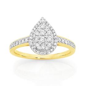 9ct+Gold+Diamond+Pear+Shape+Ring