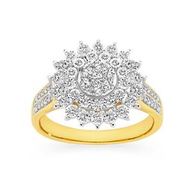 9ct+Gold+Diamond+Round+Cluster+Ring