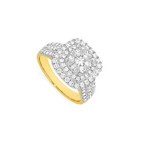 9ct+Gold+Diamond+Cushion+Cluster+Ring