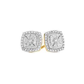 9ct+Gold+Diamond+Cushion+Stud+Earrings