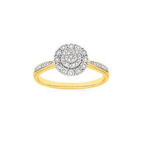 9ct+Two+Tone+Gold+Diamond+Round+Cluster+Ring