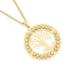 9ct+Gold+Tree+of+Life+Circle+Pendant