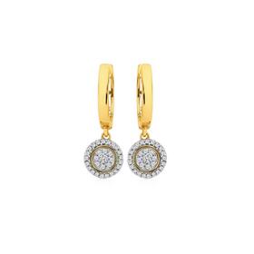 9ct+Gold+Diamond+Drop+Huggie+Earrings