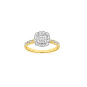 9ct+Gold+Diamond+Cushion+Cluster+Ring