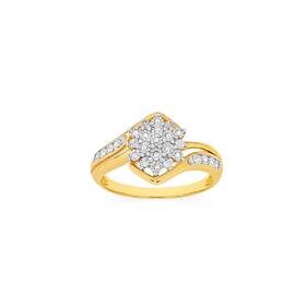 9ct+Gold+Diamond+Cluster+Dress+Ring