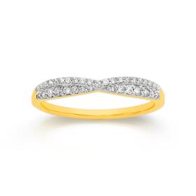 9ct+Gold+Diamond+Crossover+Curved+Band