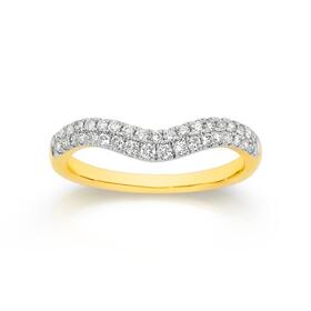 9ct+Gold+Diamond+Curved+Two+Row+Band