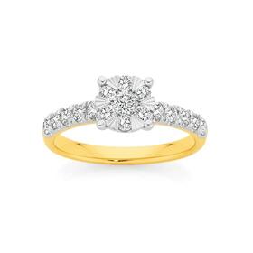 9ct+Gold+Diamond+Cluster+Ring