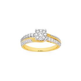 9ct+Gold+Diamond+Cluster+Ring