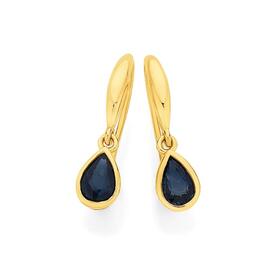 9ct-Gold-Natural-Sapphire-Pear-Hook-Earrings on sale
