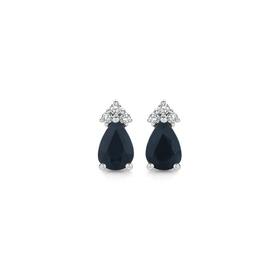 9ct+Gold+Black+Sapphire+%26amp%3B+Diamond+Pear+Shape+Stud+Earrings