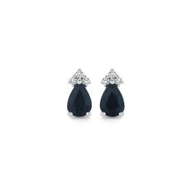 9ct-Gold-Black-Sapphire-10ct-Diamond-Pear-Shape-Stud-Earrings on sale