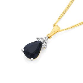 9ct+Gold+Black+Sapphire+%26+.10ct+Diamond+Pear+Pendant