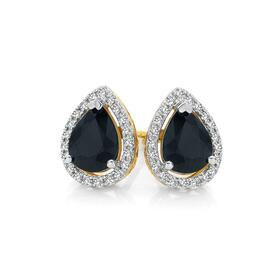 9ct-Gold-Sapphire-Diamond-Pear-Halo-Stud-Earrings on sale
