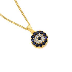 9ct-Gold-Natural-Sapphire-15ct-Diamond-Evil-Eye-Pendant on sale