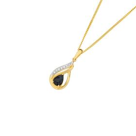 9ct-Gold-Black-Sapphire-Diamond-Pendant on sale