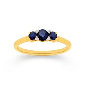 9ct+Gold+Natural+Sapphire+%26+Diamond+Ring